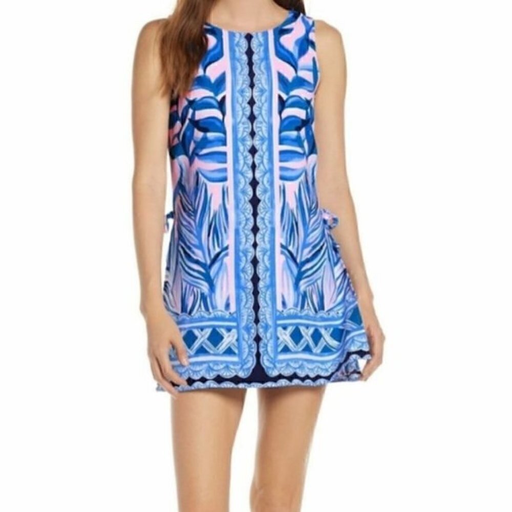 NWT Lilly Pulitzer Donna Engineered Romper Blue Pink Tropics Tint Print Size 2